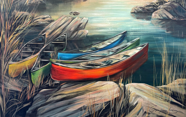 Canoe Campout - Original Alberta Lake Painting 30x40