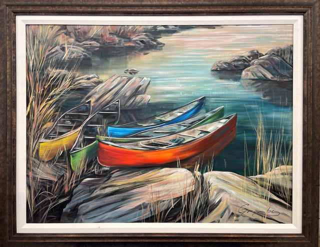 Canoe Campout - Original Alberta Lake Painting 30x40
