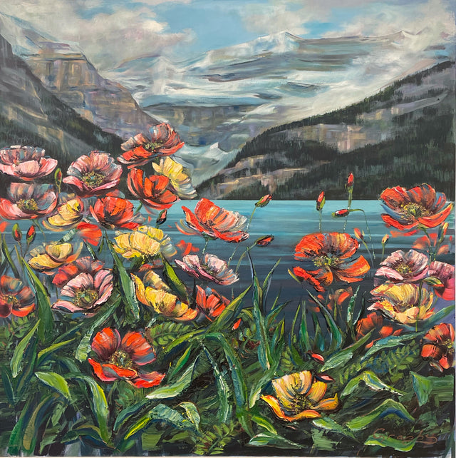 "Poppies at Lake Louise II"   36" x 36"
