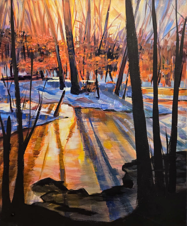 "Warm Winter Light" | 18" x 24" | Original Acrylic Painting of Light through Trees