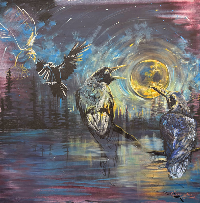 Crow Cacophony - 40x40 Original Mixed Media Artwork by Teresa Grasby, SOLD