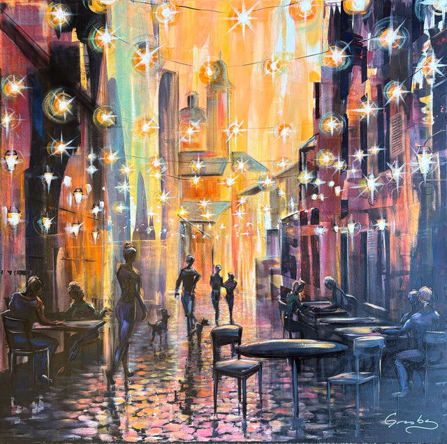Sparkle Time - Original European Streetscape Painting 40x40