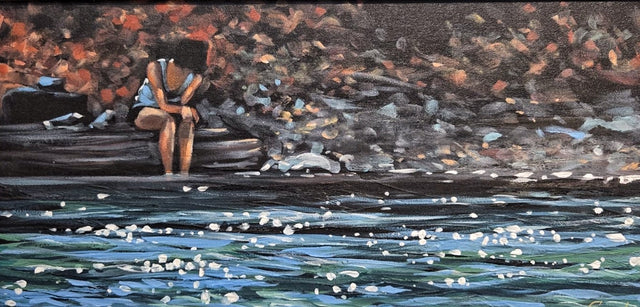 "Quiet Consideration" | 10" x 20" | Acrylic Painting on Canvas of a Woman Thinking