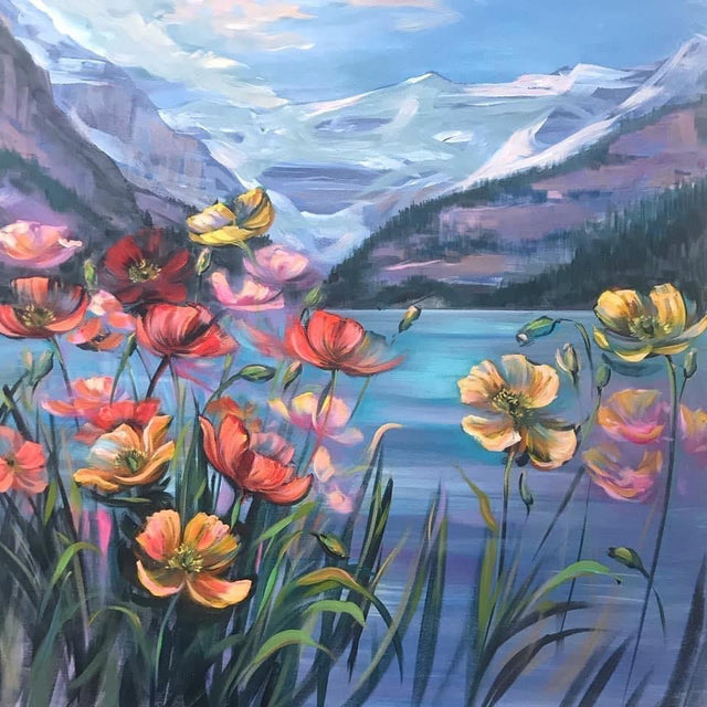 "Poppies at Lake Louise" by Teresa Grasby, 36" x 36", SOLD